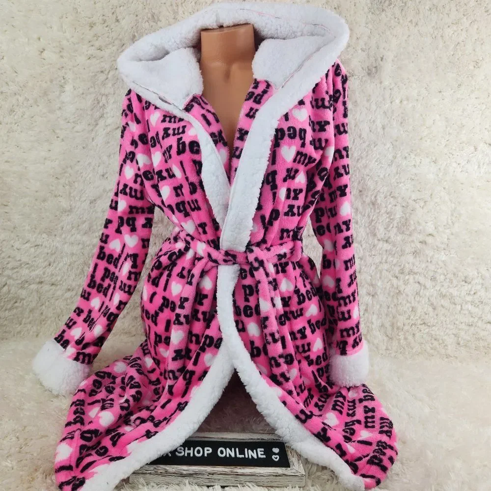 Sequin Cute fashion Plush Hooded Robe NWT - Picture 2 of 6